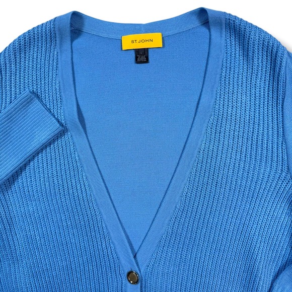 St. John Sweaters - St. John Cardigan Women Large Blue Wool Blend V-Neck Ribbed Button Front Sweater